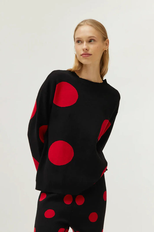 Maglione in maglia jacquard stampata a pois rossi