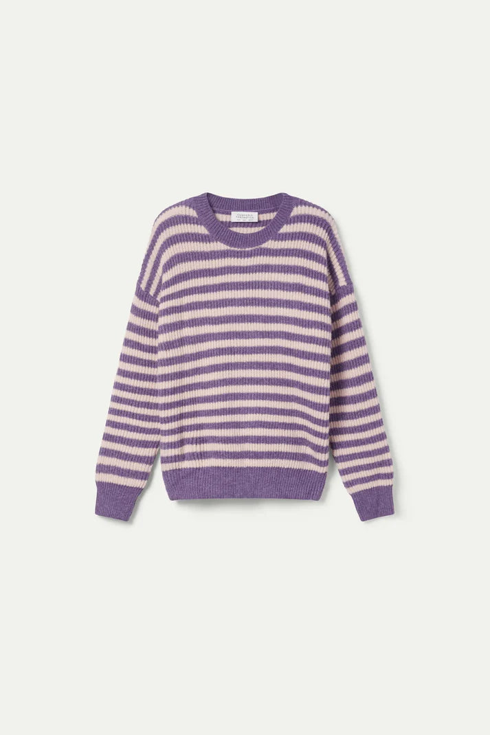 Maglione lavorato a maglia a righe viola