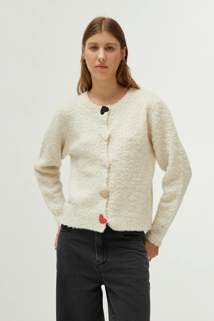 Cardigan bianco con dettaglio cuori grandi