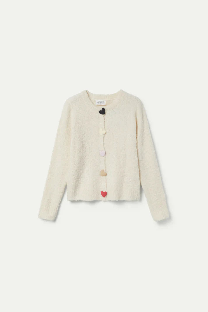 Cardigan bianco con dettaglio cuori grandi