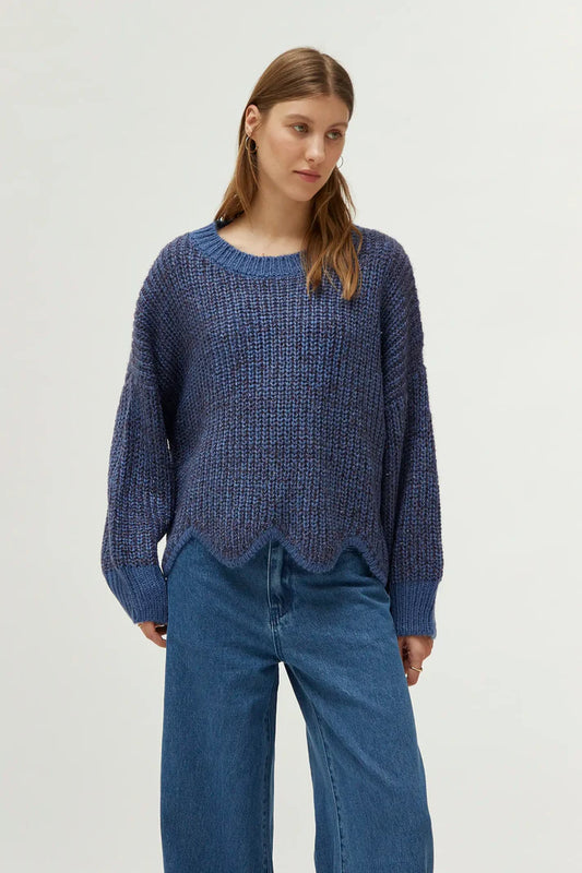 Maglione lurex con dettaglio orlo blu